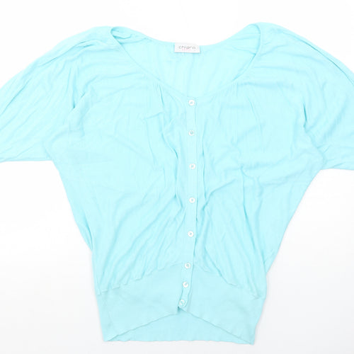 Chiara Bini Womens Blue Round Neck Cotton Cardigan Jumper Size M