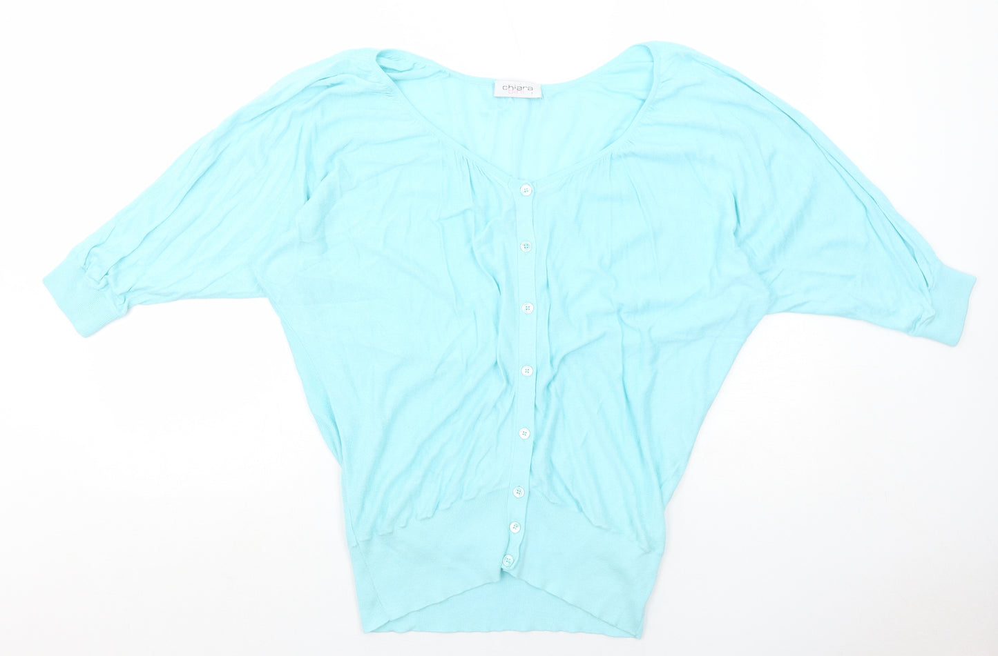 Chiara Bini Womens Blue Round Neck Cotton Cardigan Jumper Size M