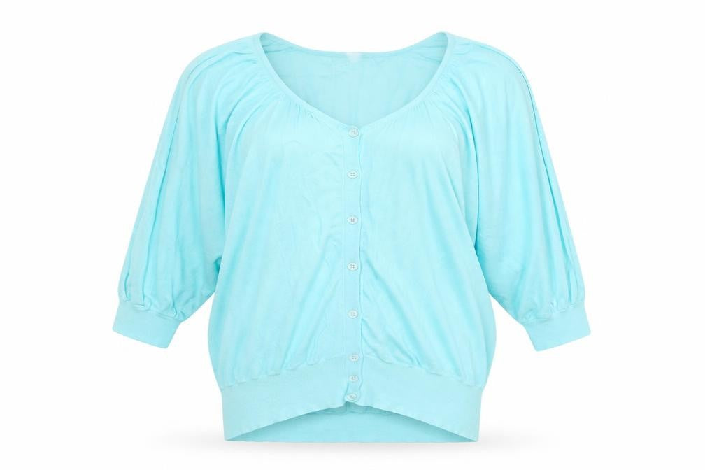 Chiara Bini Womens Blue Round Neck Cotton Cardigan Jumper Size M