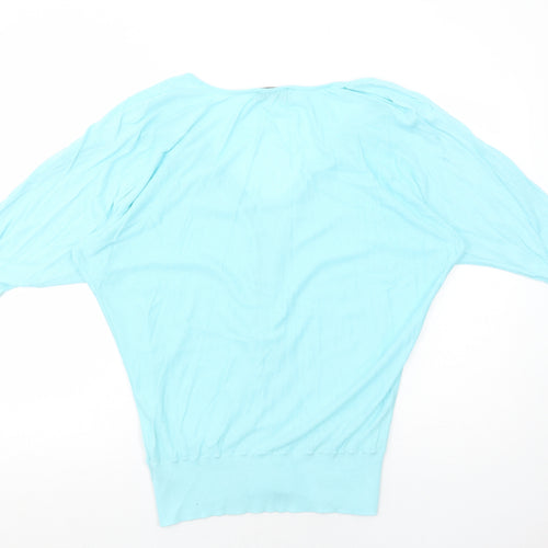 Chiara Bini Womens Blue Round Neck Cotton Cardigan Jumper Size M