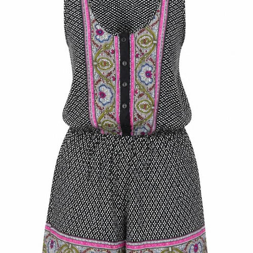 Brave Soul Womens Black Geometric Viscose Playsuit One-Piece Size S Button