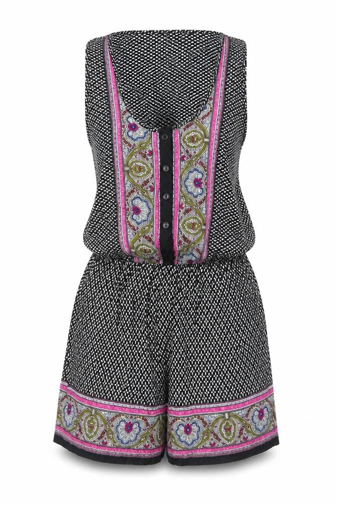 Brave Soul Womens Black Geometric Viscose Playsuit One-Piece Size S Button