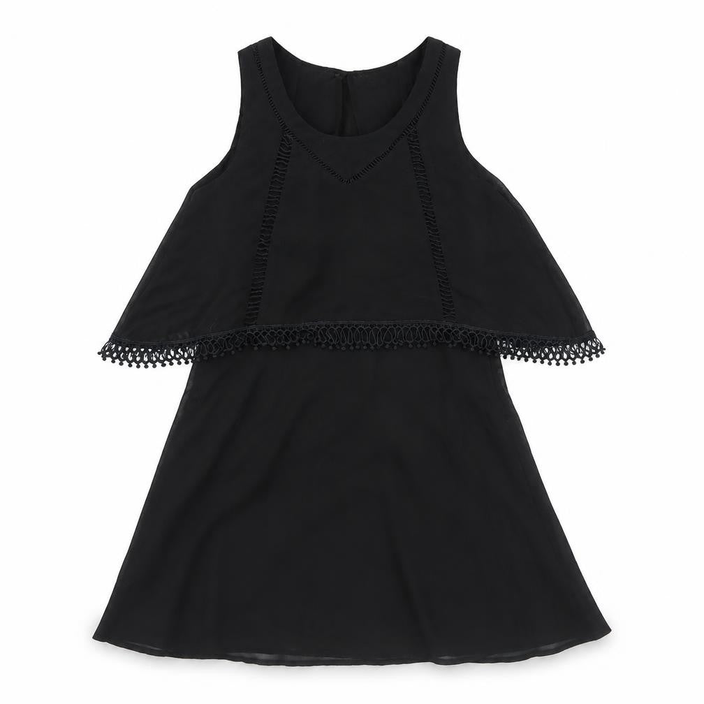 Front view of Luc-Ce women’s black polyester fit & flare, size S, round neck zip