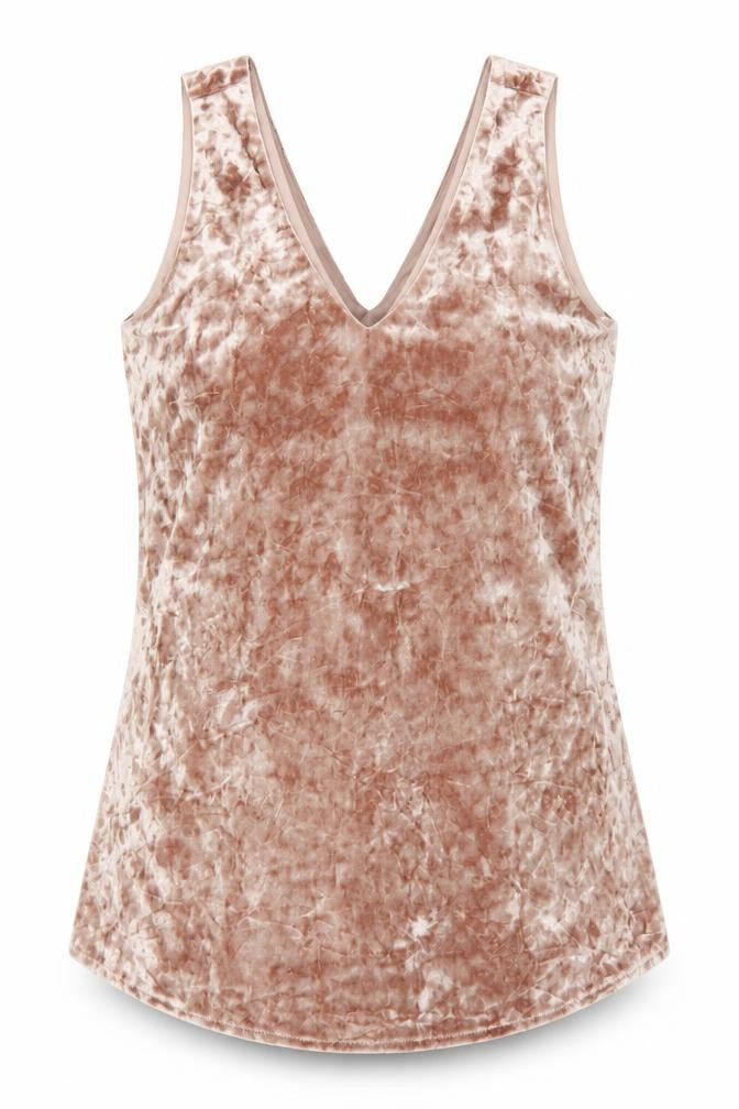 Front view of Linea women’s pink polyester basic tank, size UK 12, v-neck