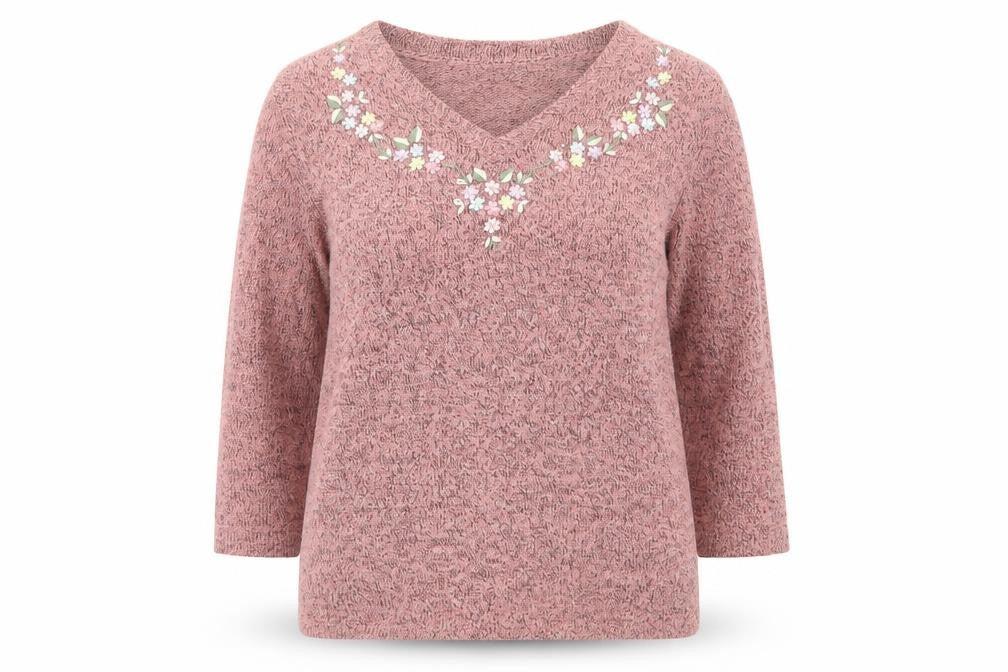 Damart Womens Pink V-Neck Acrylic Pullover Jumper Size 10