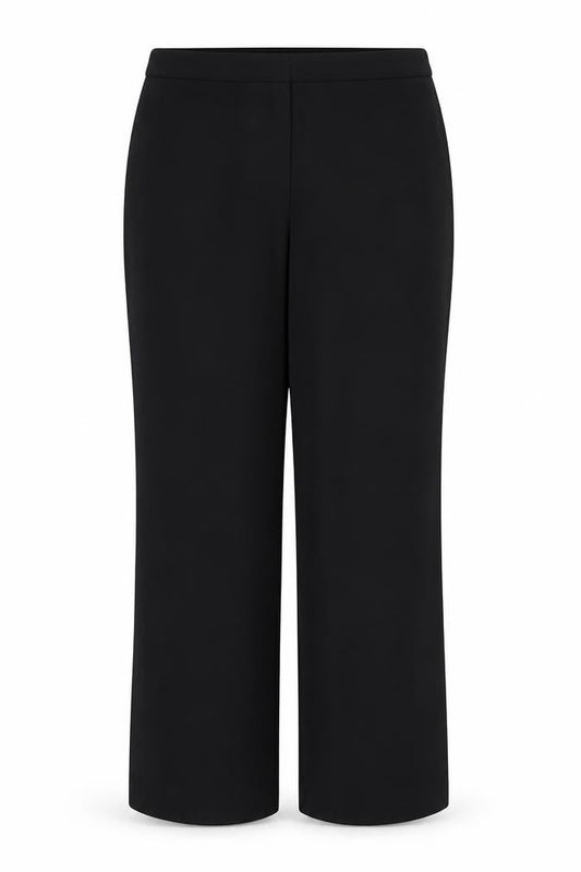 Front view of AMARANTO women’s black polyester trousers, size UK 14, regular zip