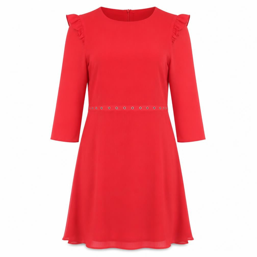 Front view of New Look women’s red polyester trapeze & swing, size UK 12, round neck zip