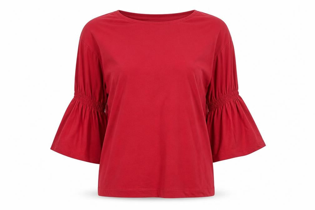 Global Work Womens Red Cotton Basic T-Shirt Size M Round Neck