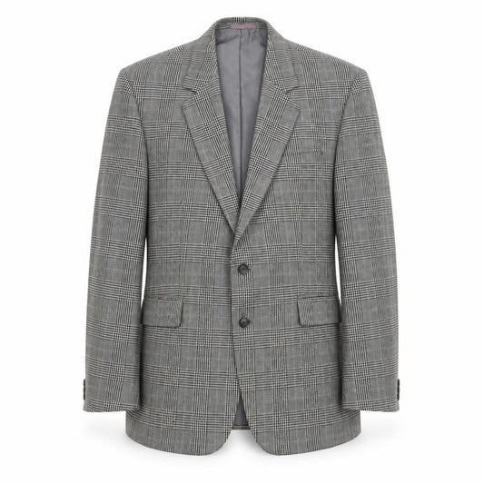 Front view of Quality Clothes men’s grey plaid polyester jacket suit jacket, size 42, regular