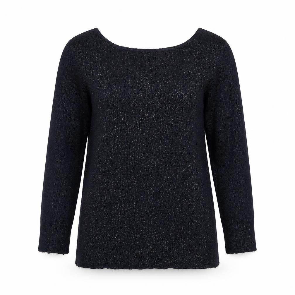 Front view of Oasis women’s blue boat neck acrylic jumper, size M
