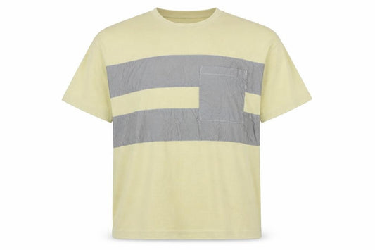 Front view of Zara women’s green striped polyester basic t-shirt, size M, round neck