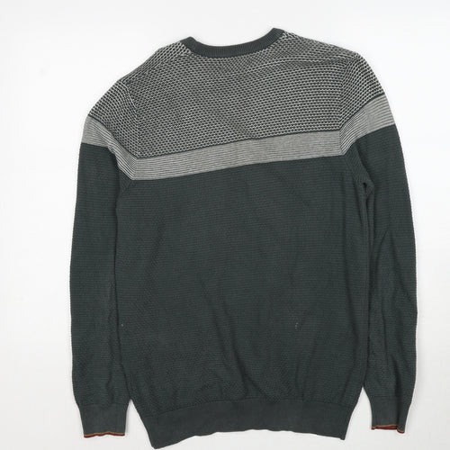 Marks and Spencer Mens Green Crew Neck Geometric Cotton Pullover Jumper Size S Long Sleeve