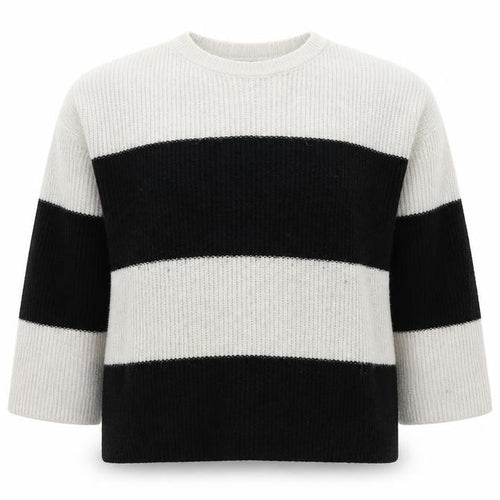 Marks and Spencer Womens Grey Round Neck Striped Acrylic Pullover Jumper Size L