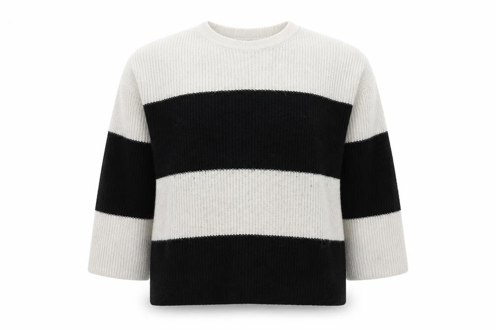 Marks and Spencer Womens Grey Round Neck Striped Acrylic Pullover Jumper Size L
