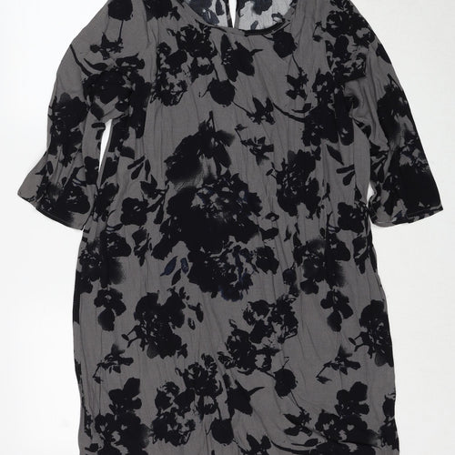 VILA Womens Grey Floral Viscose Shift Size L Round Neck Zip
