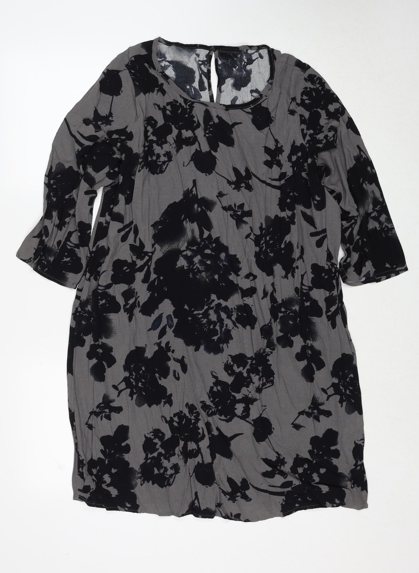 VILA Womens Grey Floral Viscose Shift Size L Round Neck Zip
