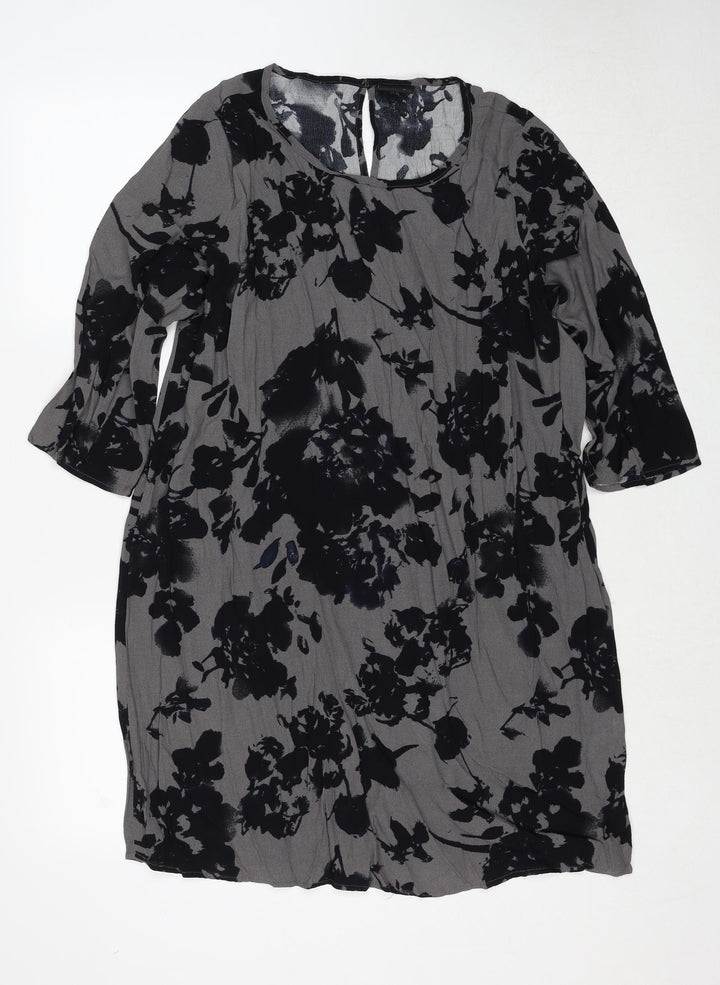 VILA Womens Grey Floral Viscose Shift Size L Round Neck Zip