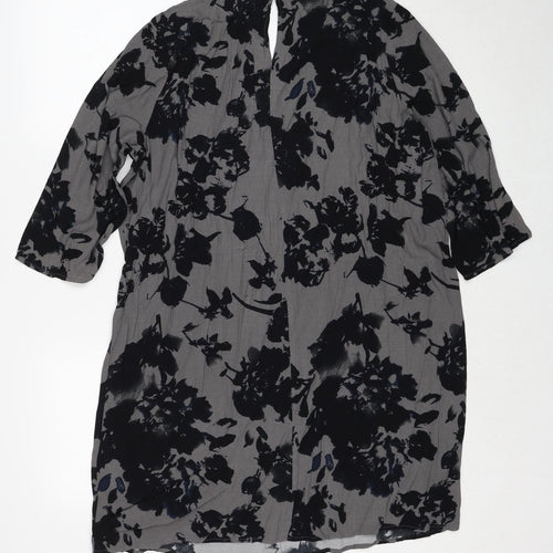 VILA Womens Grey Floral Viscose Shift Size L Round Neck Zip