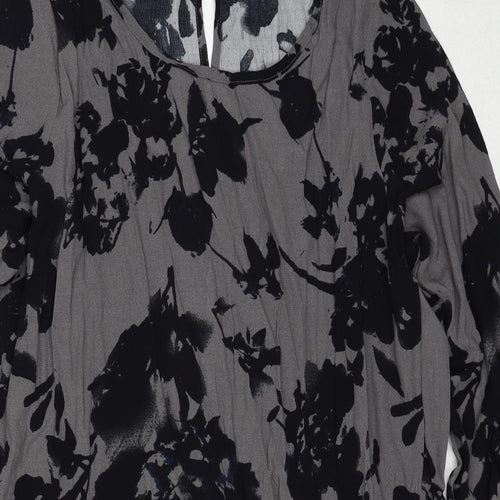 VILA Womens Grey Floral Viscose Shift Size L Round Neck Zip