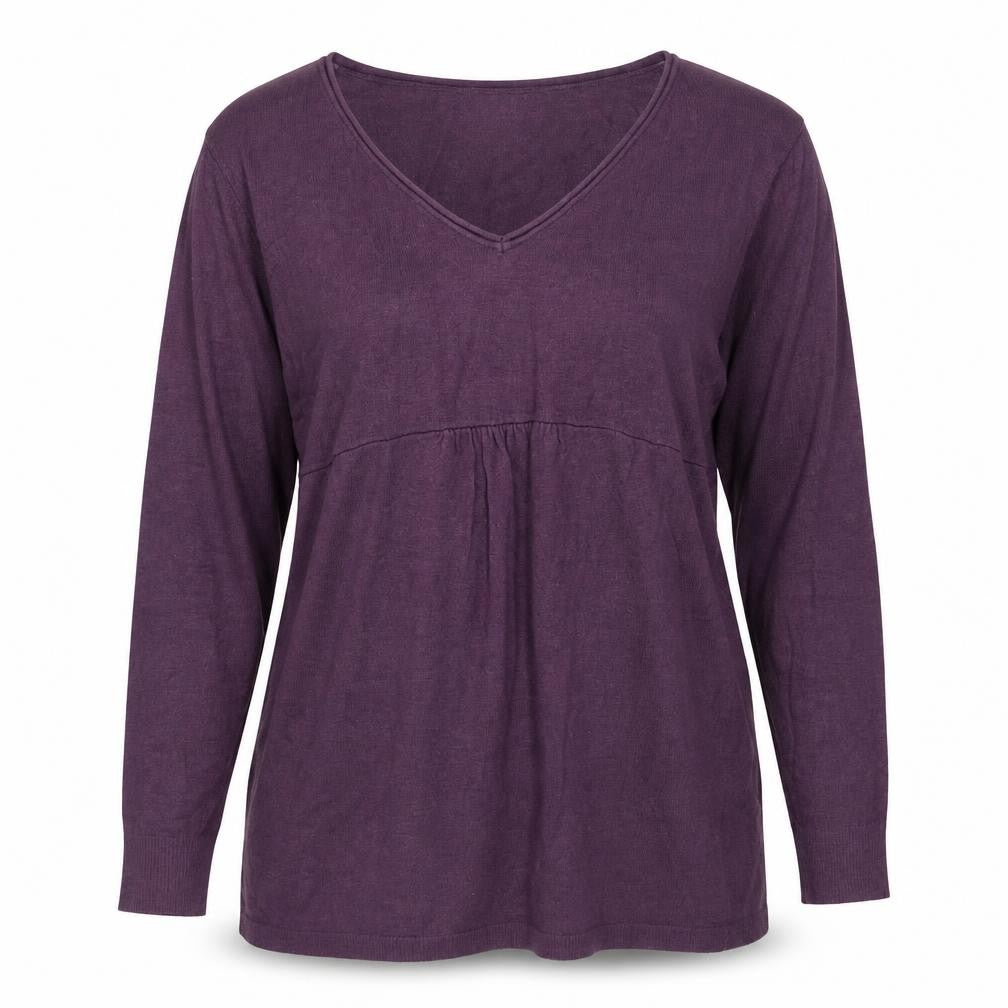 Front view of H&M women’s purple v-neck cotton jumper, size XL