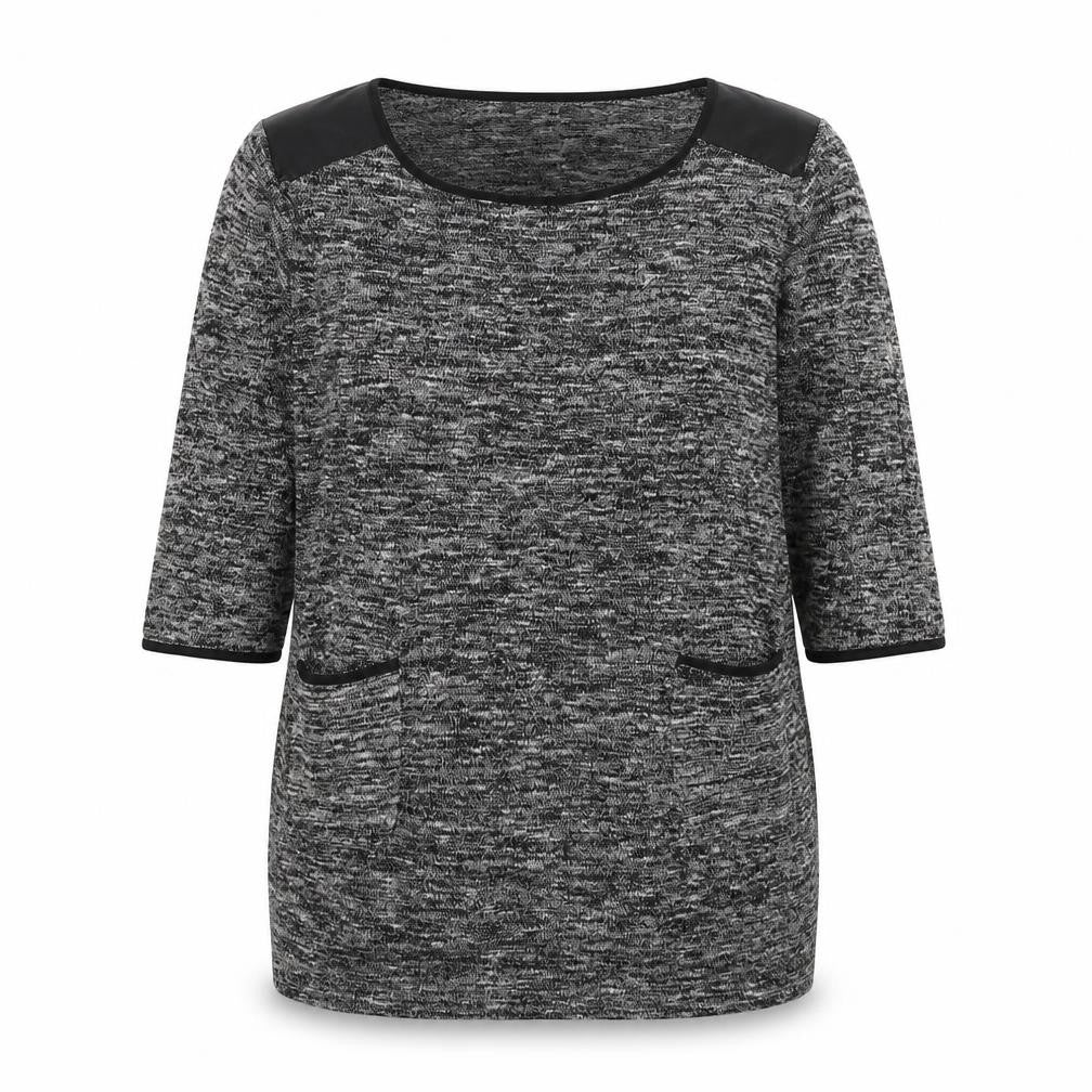 Front view of Miss Selfridge women’s grey round neck polyester jumper, size UK 12