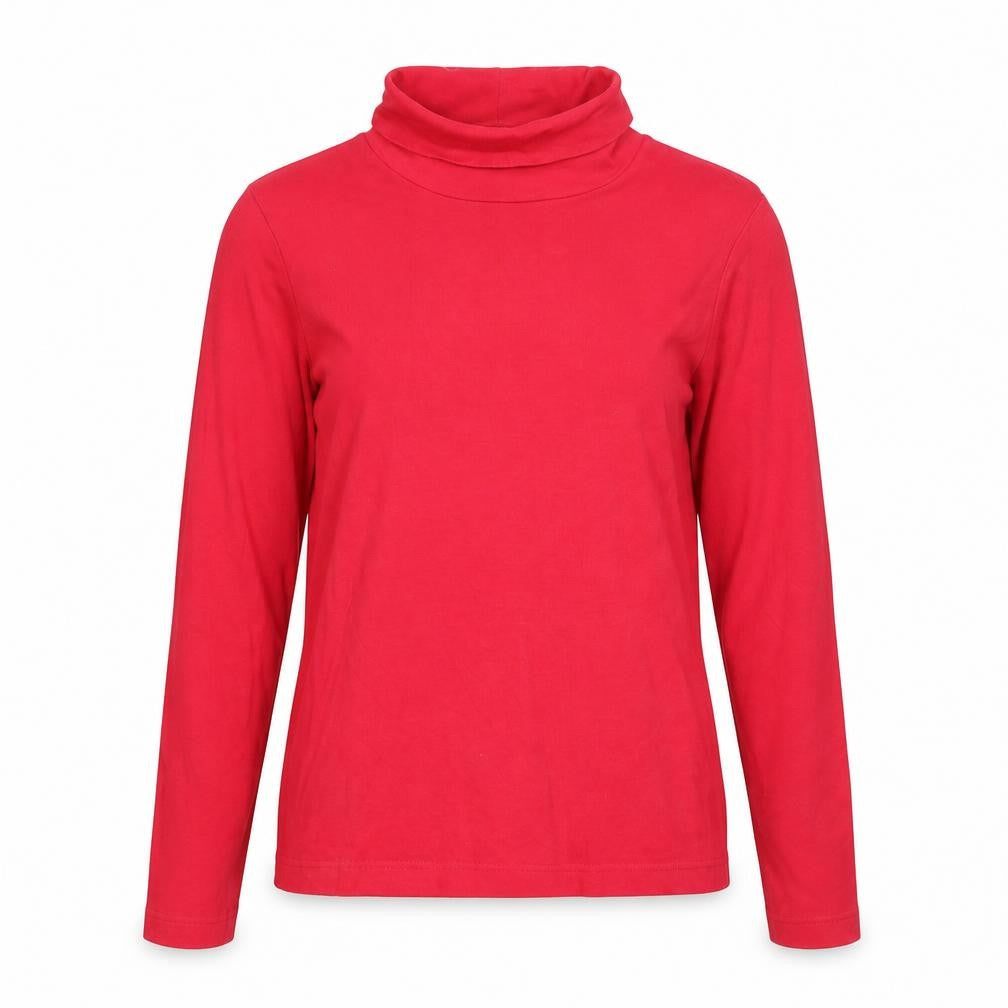 Front view of BHS women’s red roll neck cotton jumper, size UK 8
