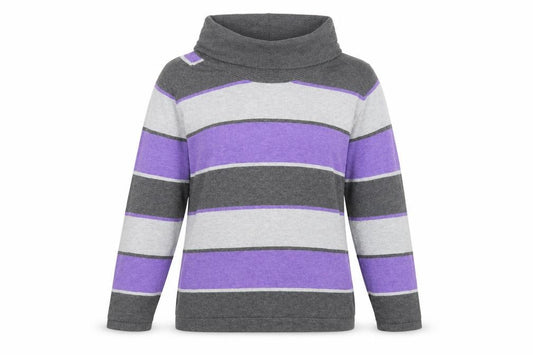 Front view of Marble women’s multicoloured roll neck striped cotton jumper, size UK 4