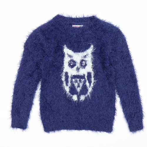 Blue Zoo Girls Blue Round Neck Polyester Pullover Jumper Size 5-6 Years Pullover - Owl Print