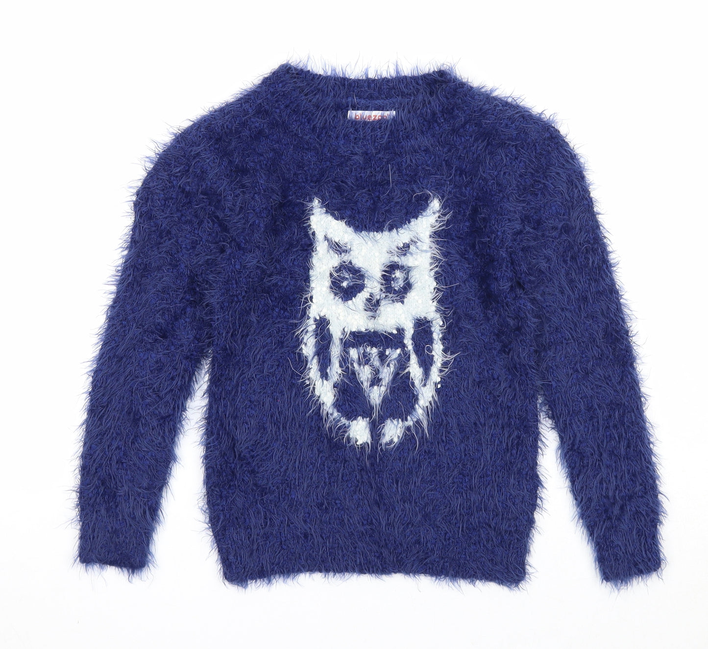 Blue Zoo Girls Blue Round Neck Polyester Pullover Jumper Size 5-6 Years Pullover - Owl Print