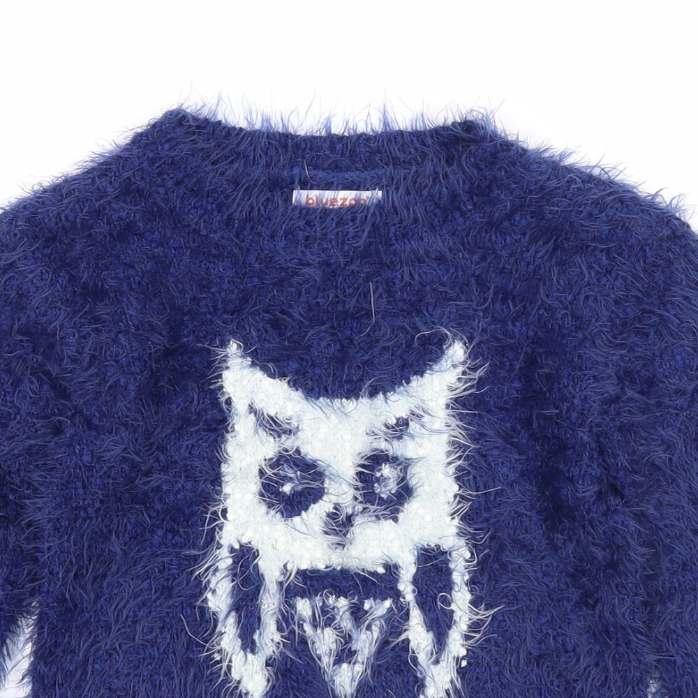 Blue Zoo Girls Blue Round Neck Polyester Pullover Jumper Size 5-6 Years Pullover - Owl Print