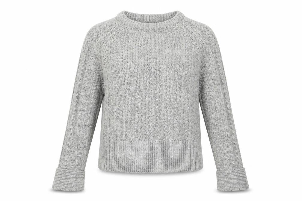 Front view of H&M women’s grey round neck acrylic jumper, size M