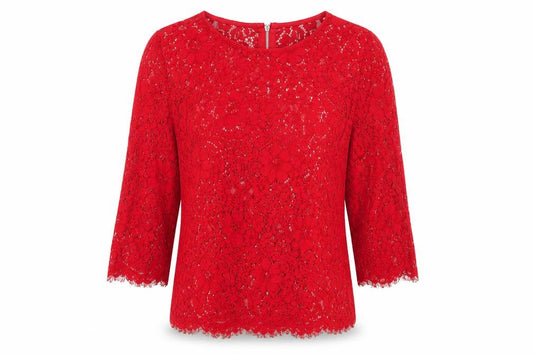 Front view of New Look women’s red polyamide basic blouse, size UK 8, round neck