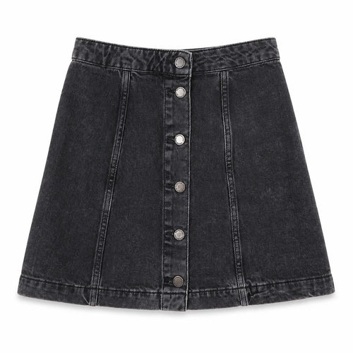 Topshop Womens Black Cotton A-Line Skirt Size 25 in Button
