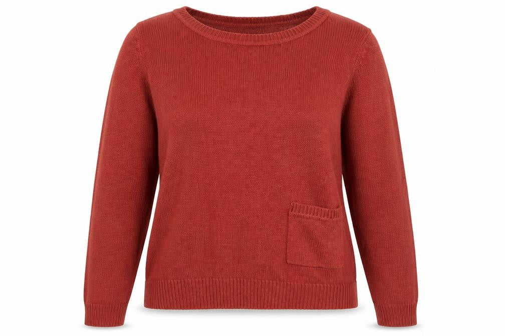 Front view of H&M women’s red round neck acrylic jumper, size L