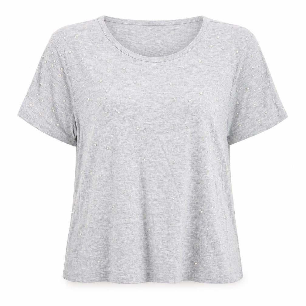 Oasis Womens Grey Viscose Basic T-Shirt Size L Round Neck