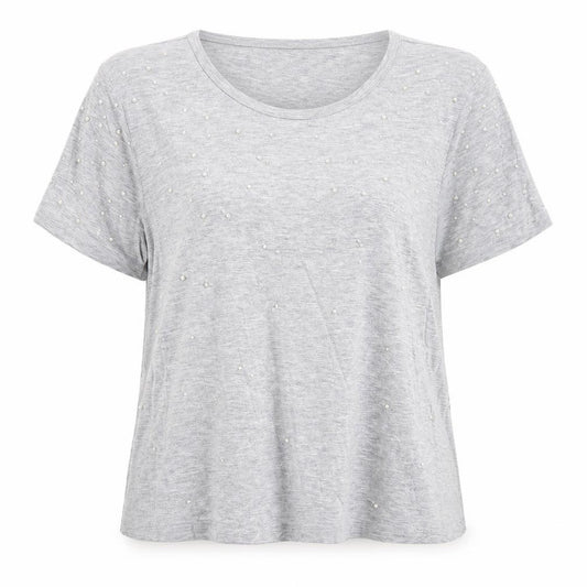 Front view of Oasis women’s grey viscose basic t-shirt, size L, round neck