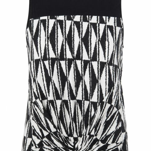 BHS Womens Black Geometric Viscose Basic Tank Size 14 Round Neck - Twist Detail
