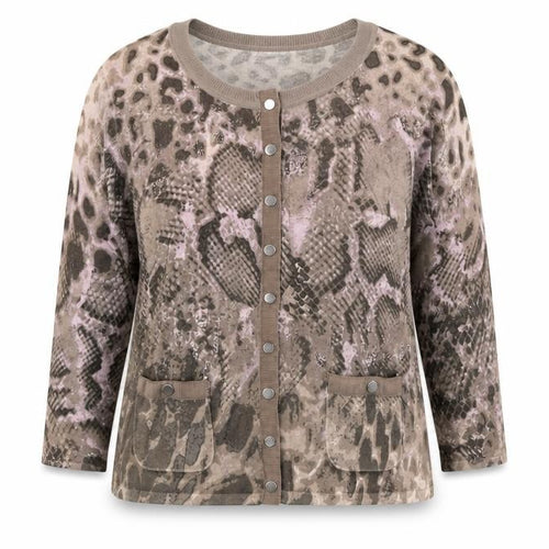 Gerry Weber Womens Brown Round Neck Animal Print Viscose Cardigan Jumper Size 12 - Snakeskin Pattern
