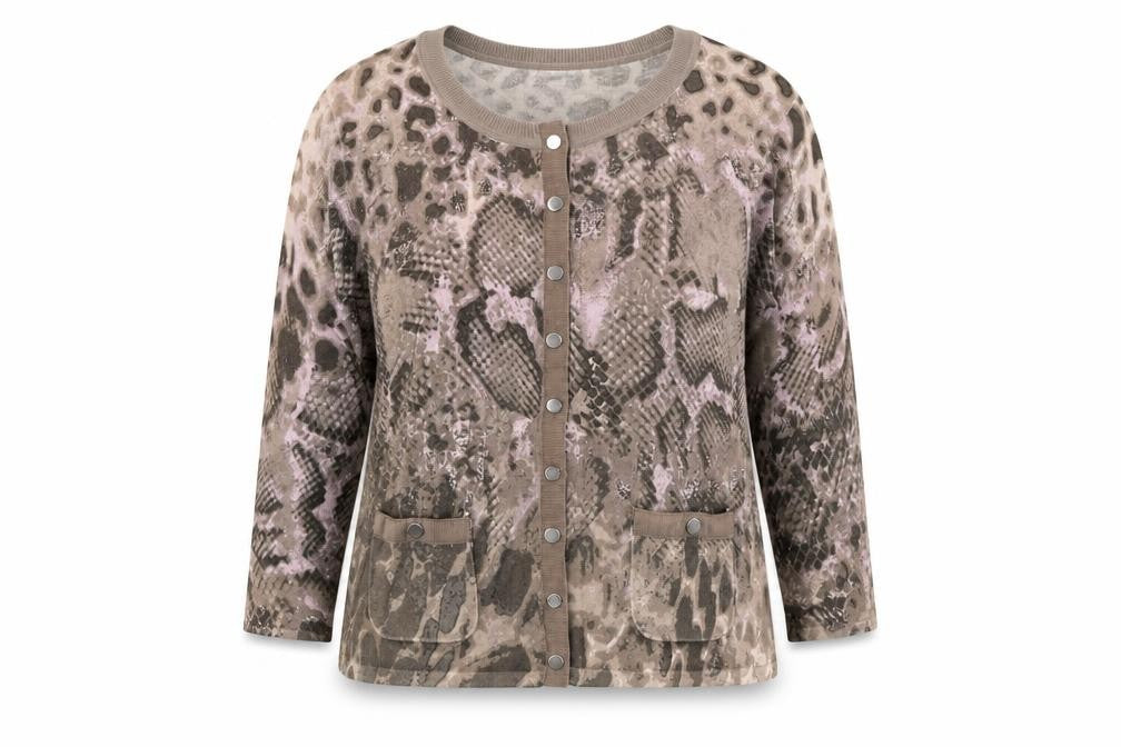 Gerry Weber Womens Brown Round Neck Animal Print Viscose Cardigan Jumper Size 12 - Snakeskin Pattern