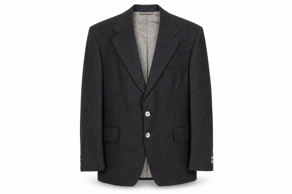 Front view of Jackson The Tailor men’s black striped polyester jacket suit jacket, size 38, regular