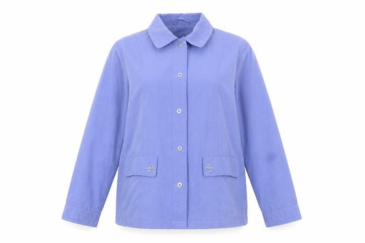 Front view of Klassic women’s blue jacket, size UK 14, button