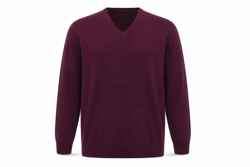 Greenwoods Mens Purple V-Neck Acrylic Pullover Jumper Size XL Long Sleeve