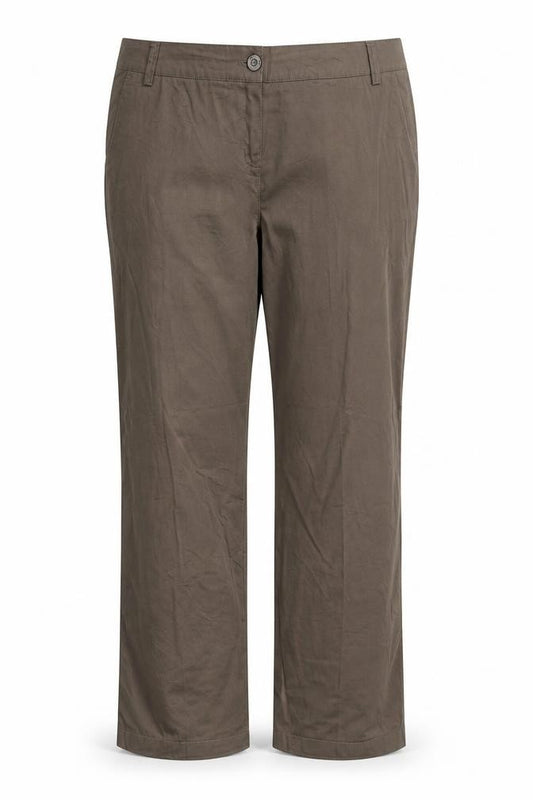 Front view of Mango women’s brown polyester trousers, size UK 16, regular zip