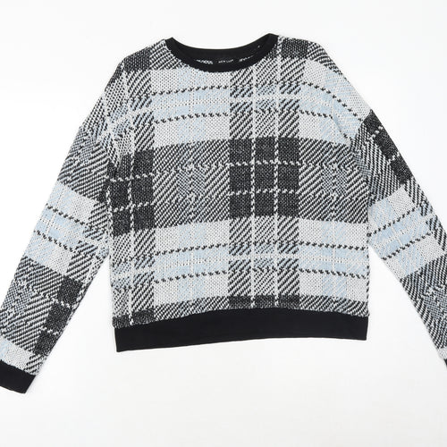 New Look Womens Black Round Neck Check Acrylic Pullover Jumper Size M Pullover