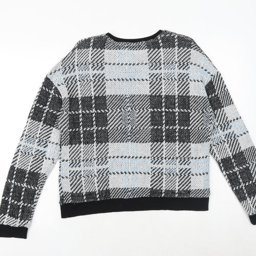 New Look Womens Black Round Neck Check Acrylic Pullover Jumper Size M Pullover