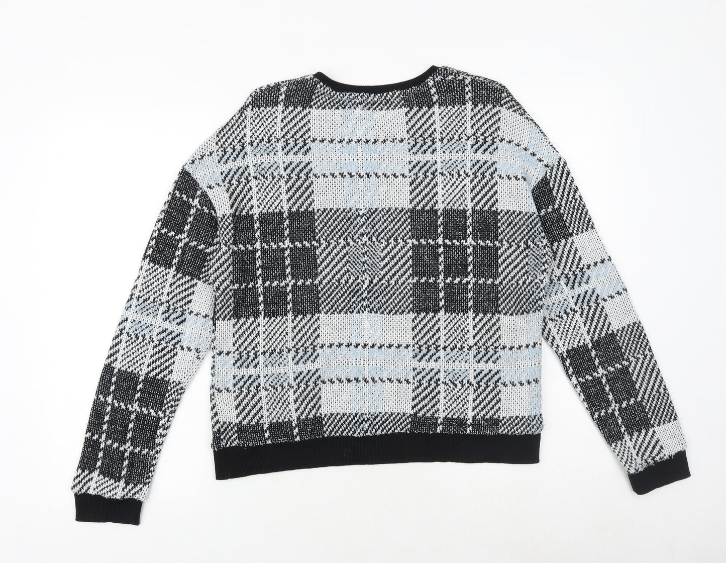 New Look Womens Black Round Neck Check Acrylic Pullover Jumper Size M Pullover