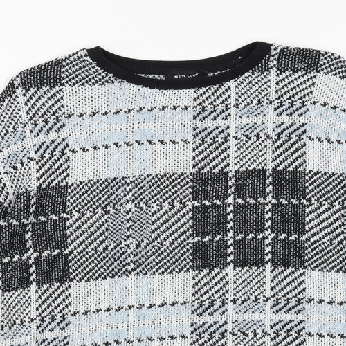 New Look Womens Black Round Neck Check Acrylic Pullover Jumper Size M Pullover