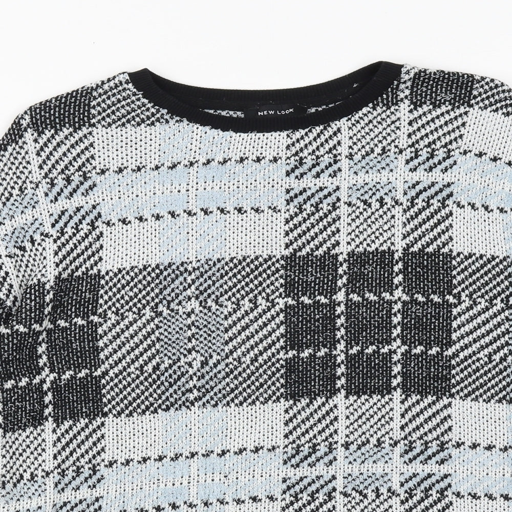 New Look Womens Black Round Neck Check Acrylic Pullover Jumper Size M Pullover