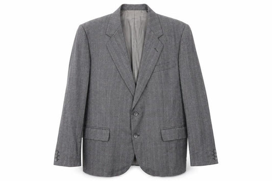 Front view of Leonard men’s grey check polyester jacket suit jacket, size 38, regular