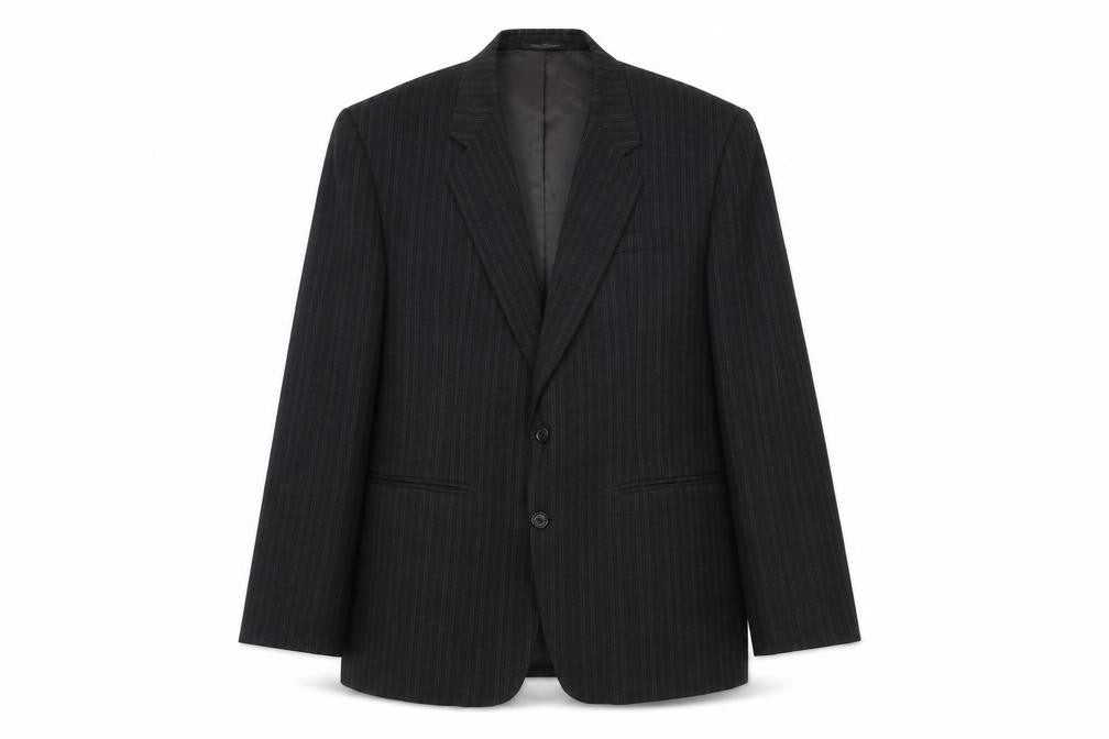 Front view of Gopoint men’s black striped polyester jacket suit jacket, size XL, regular